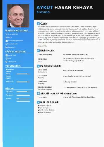 Biyolog CV Örnekleri cv indir